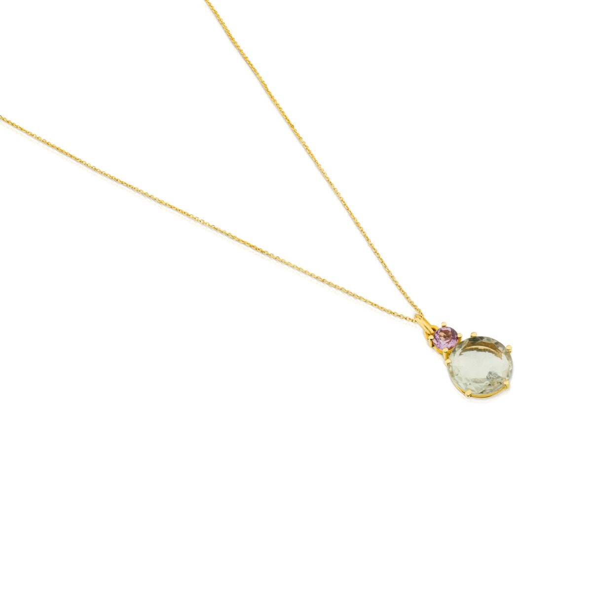 Gold Ivette Necklace with Praseolite and Amethyst