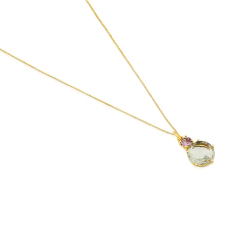 Collar de oro con prasiolita y amatista Ivette