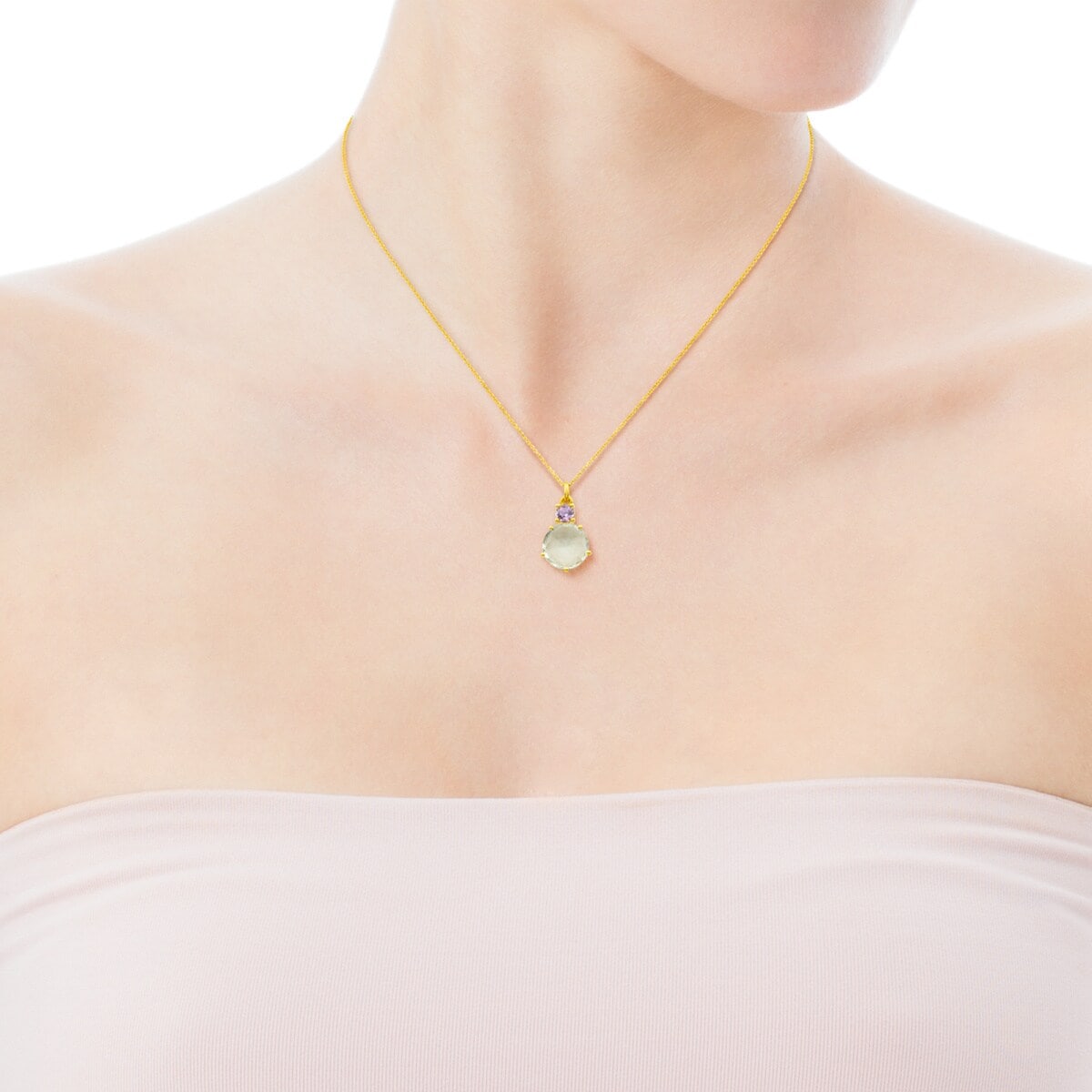 Gold Ivette Necklace with Praseolite and Amethyst