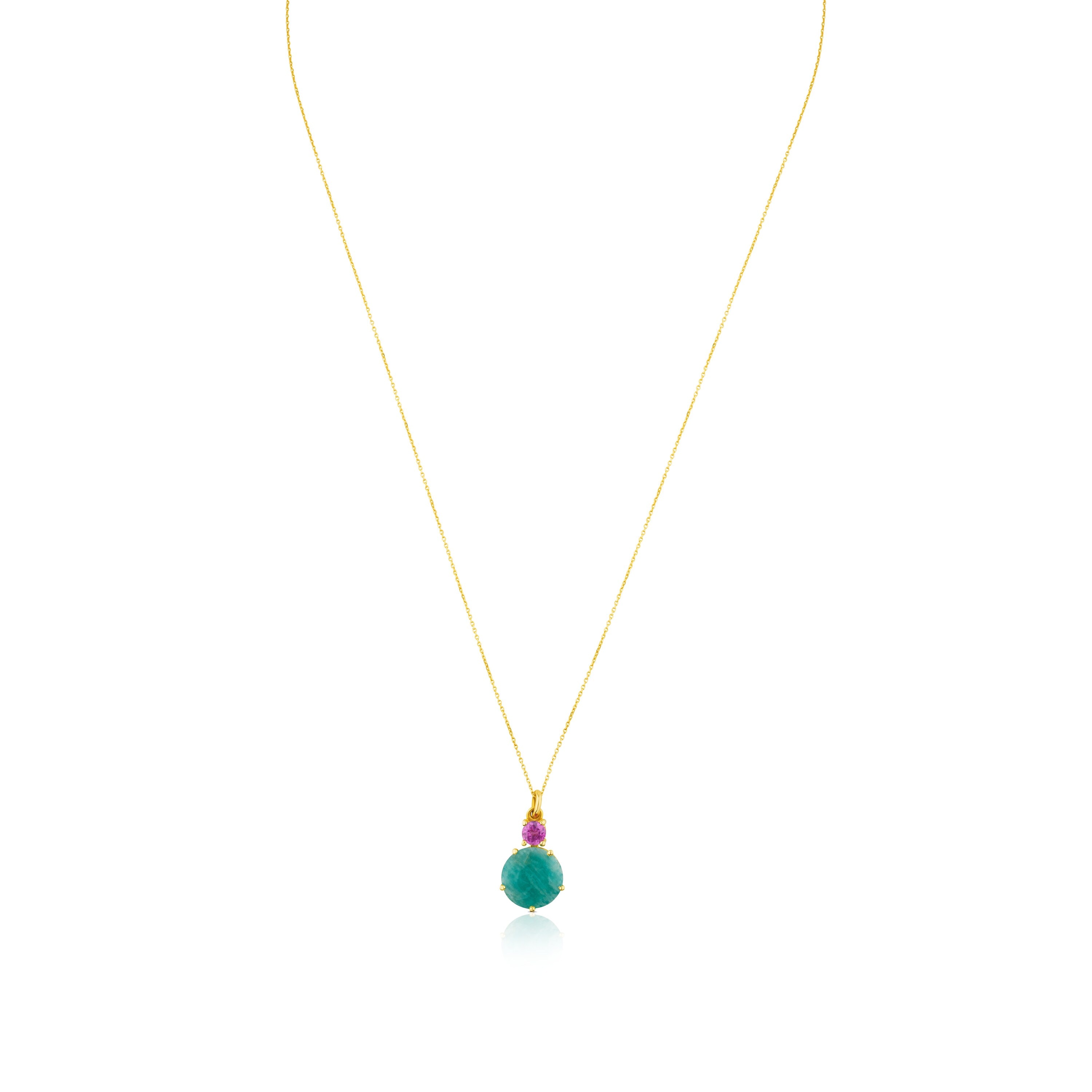 Collar de oro con amazonita y rubí tratado Ivette