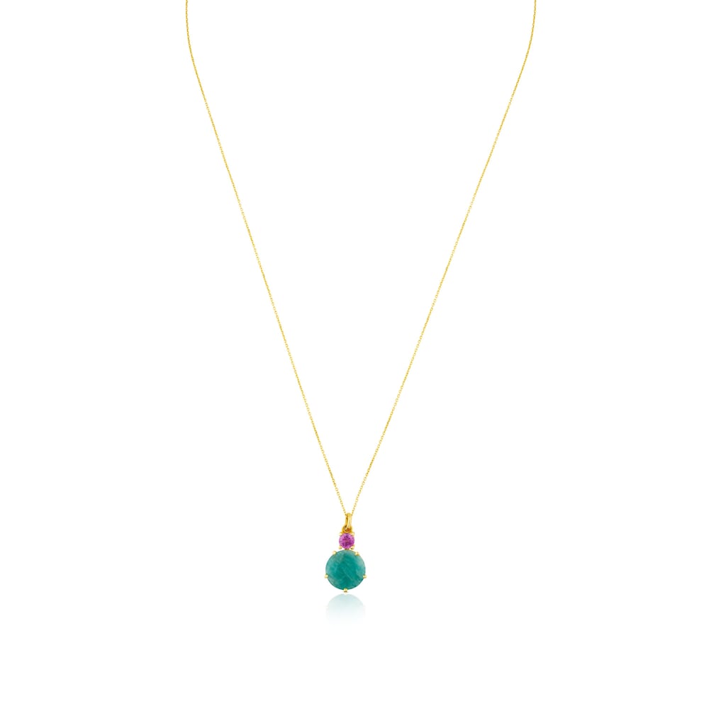 Gold Ivette Necklace with Amazonite and Ruby