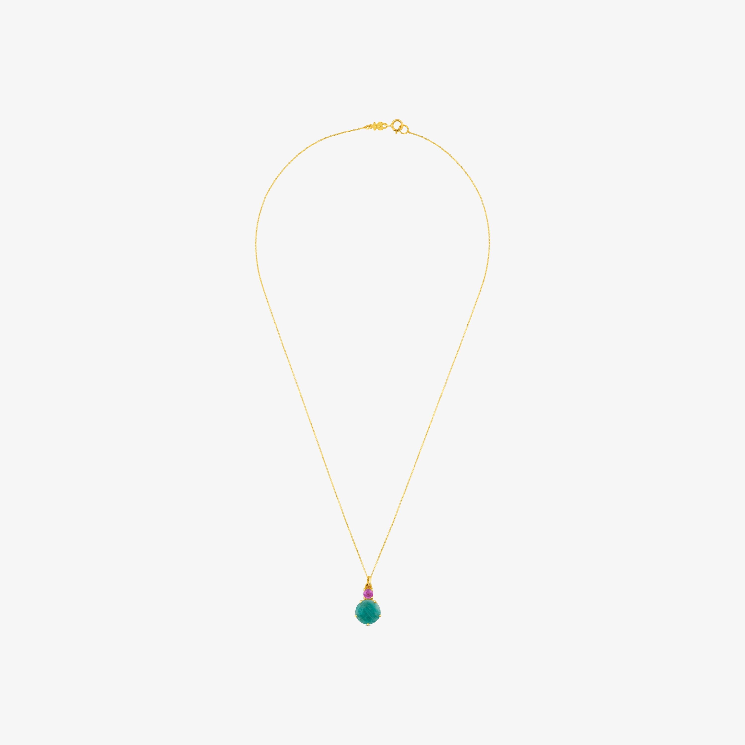 18K solid gold Ivette Necklace with Amazonite and Ruby