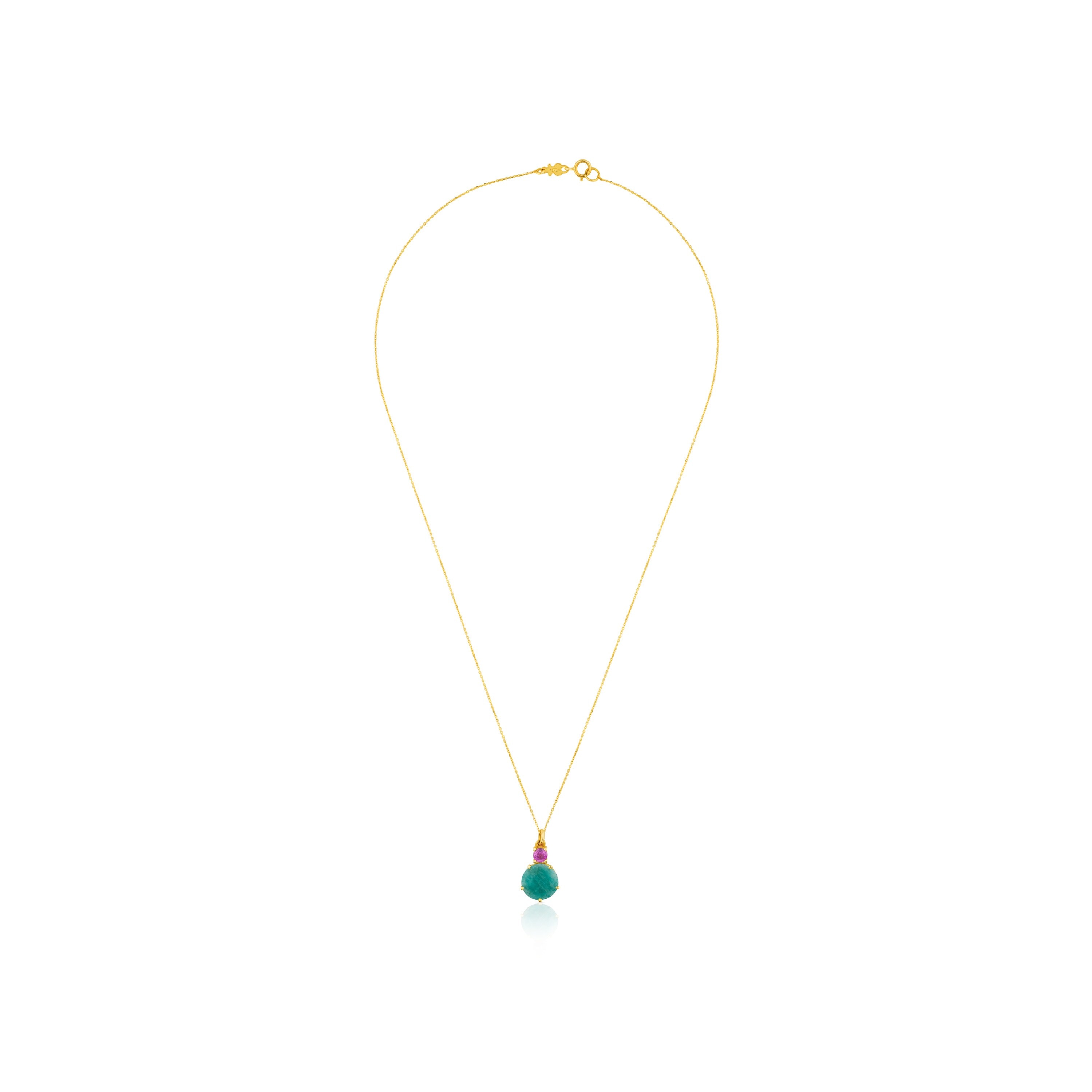 Collar de oro con amazonita y rubí tratado Ivette