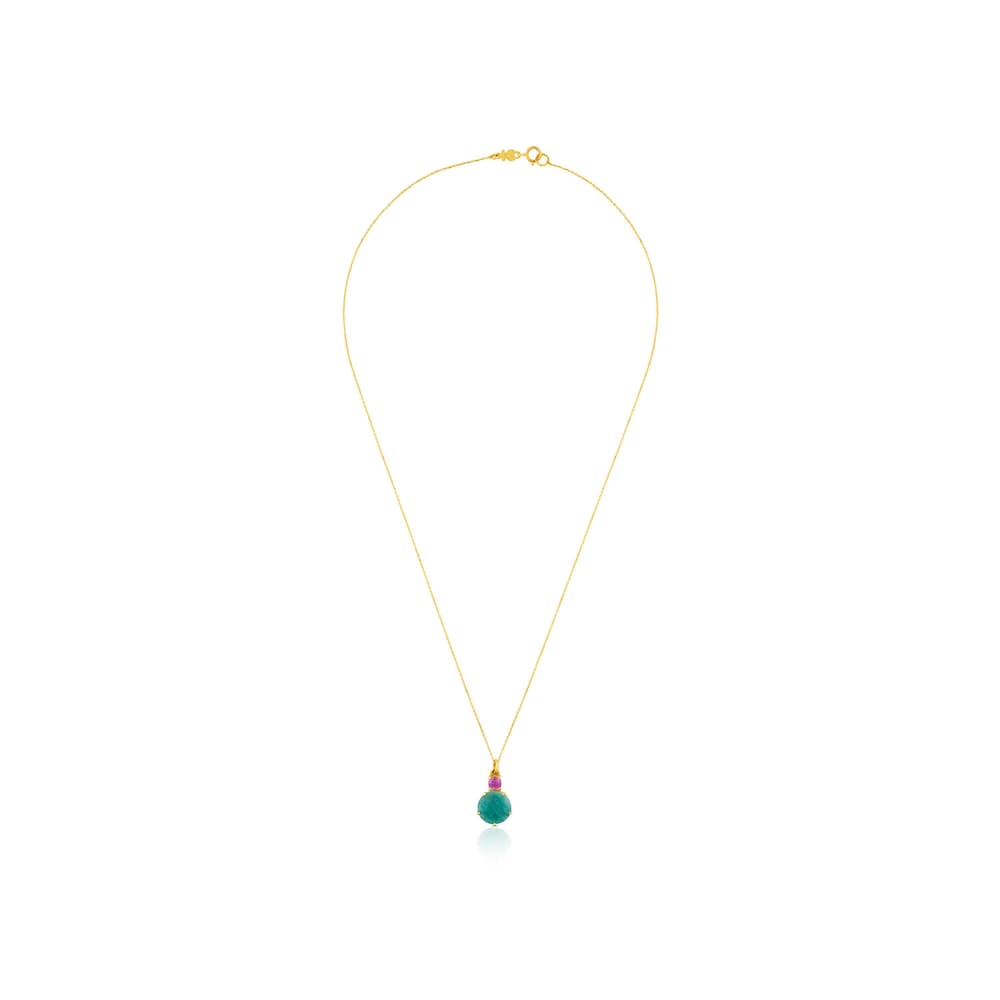 Gold Ivette Necklace with Amazonite and Ruby