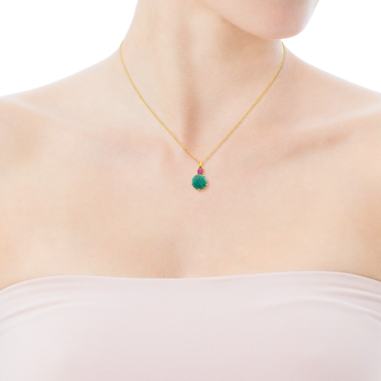 18K solid gold Ivette Necklace with Amazonite and Ruby