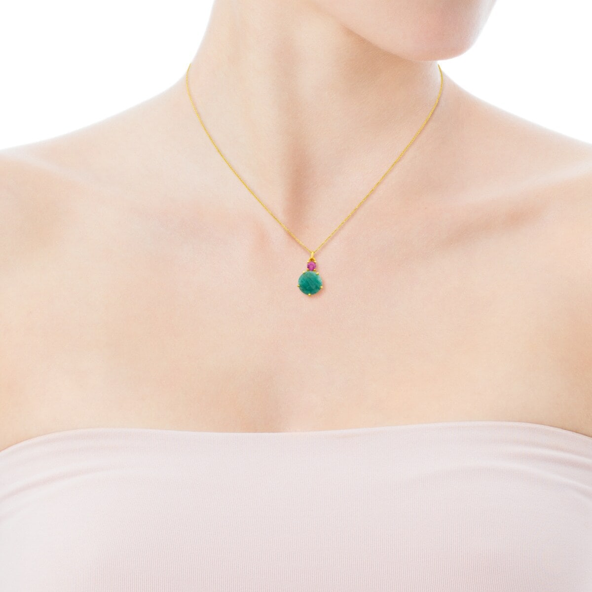 Gold Ivette Necklace with Amazonite and Ruby