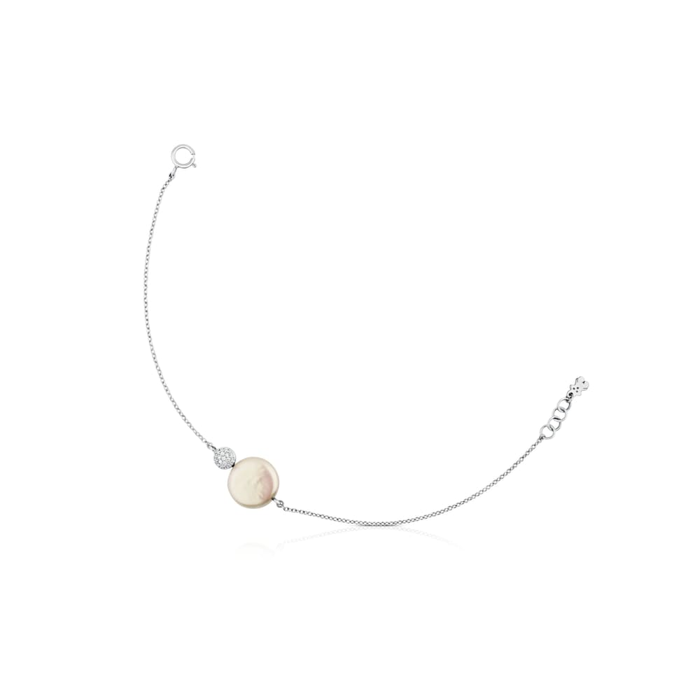 Pulsera de oro blanco con diamantes y perla Alecia