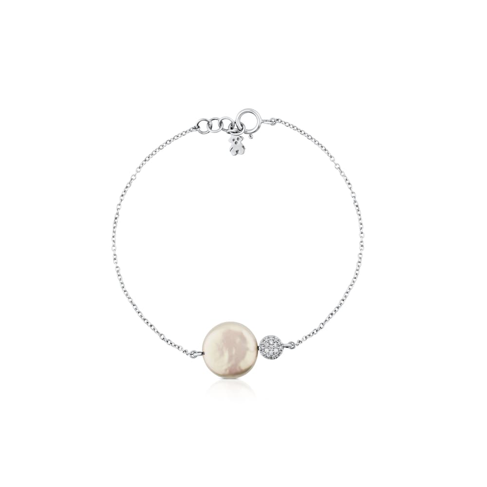 Pulsera de oro blanco con diamantes y perla Alecia