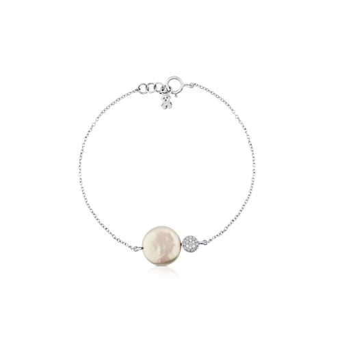 Pulseira Alecia em ouro branco com p&eacute;rola e diamante.