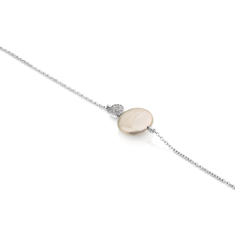 Pulsera de oro blanco con diamantes y perla Alecia