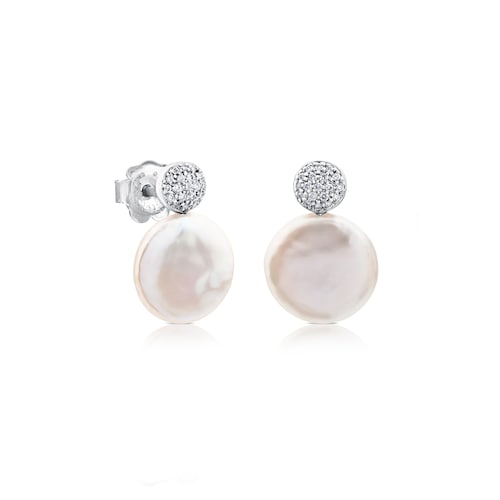 White Gold Alecia Earrings with Diamond and Pearl