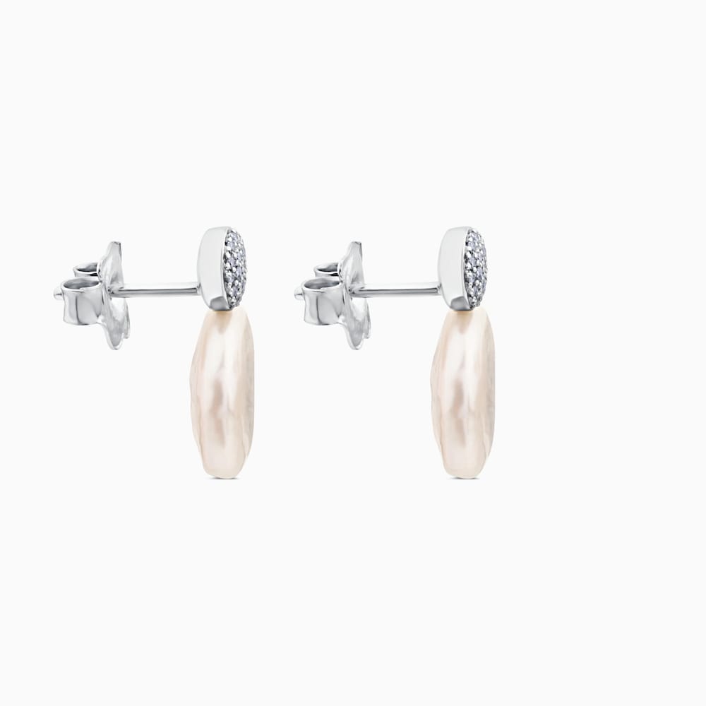 Pendientes de oro blanco con diamantes y perla cultivada Alecia