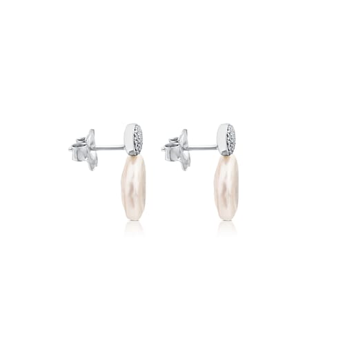 White Gold Alecia Earrings with Diamond and Pearl