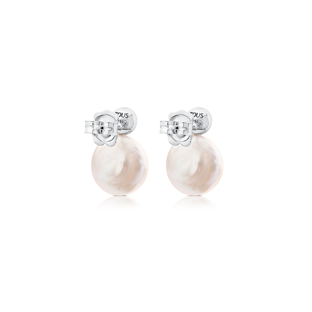 Pendientes de oro blanco con diamantes y perla cultivada Alecia image number 2