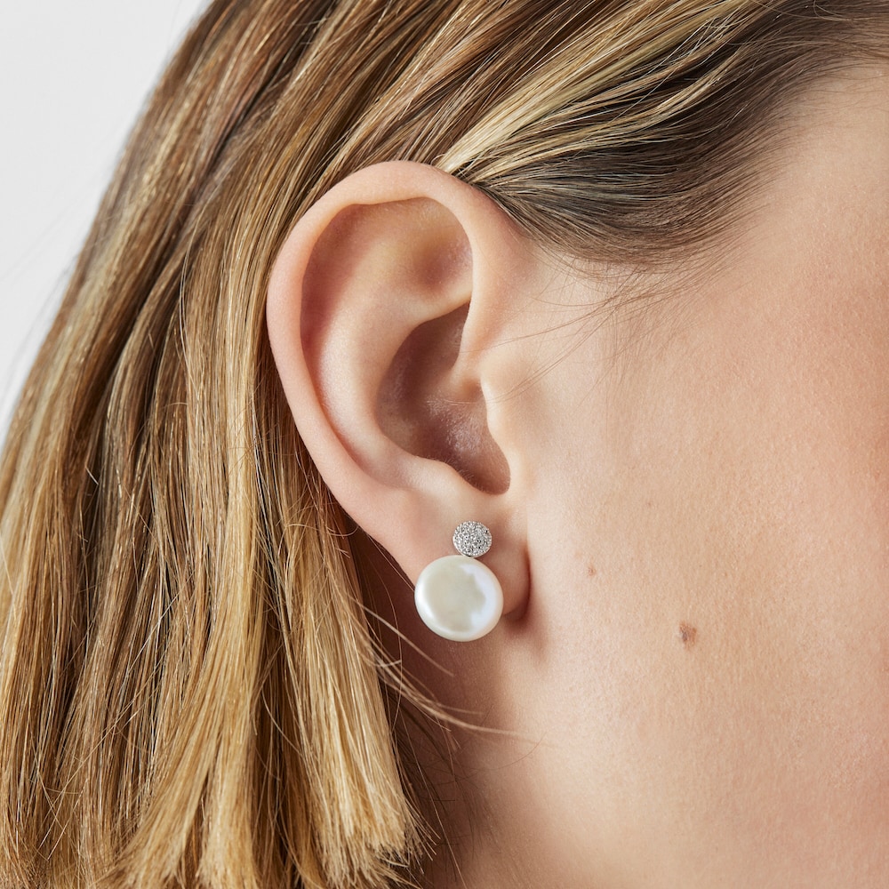 Pendientes de oro blanco con diamantes y perla cultivada Alecia image number 5
