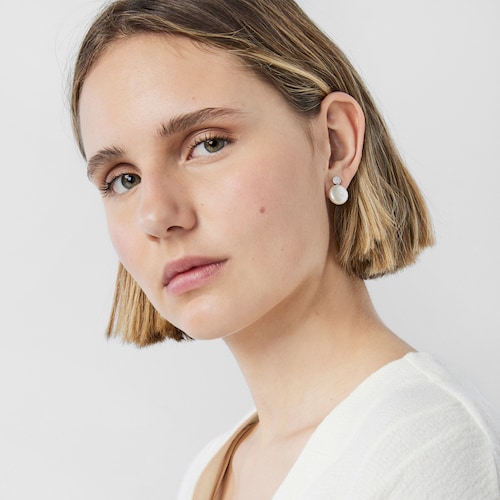 White Gold Alecia Earrings with Diamond and Pearl