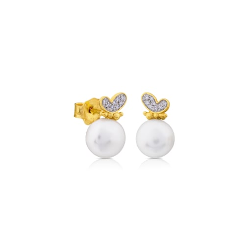 TOUS Bera Earrings in Gold with Pearl and Diamonds. image number 0