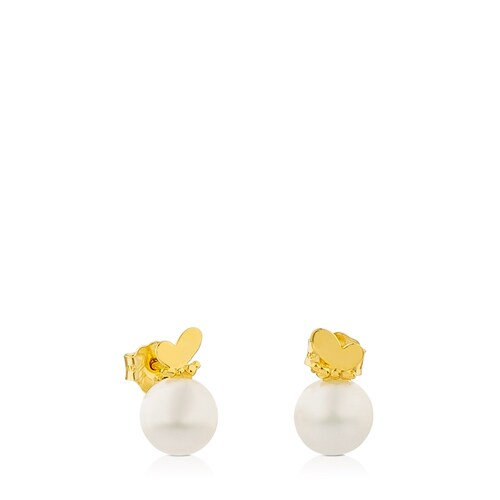 Pendientes Bera Mariposa de Oro con Perla image number 0