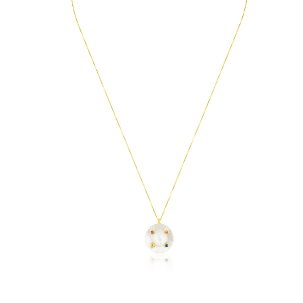 Ciel Necklace in 18K Solid Gold with Gems and Mother-of-Pearl