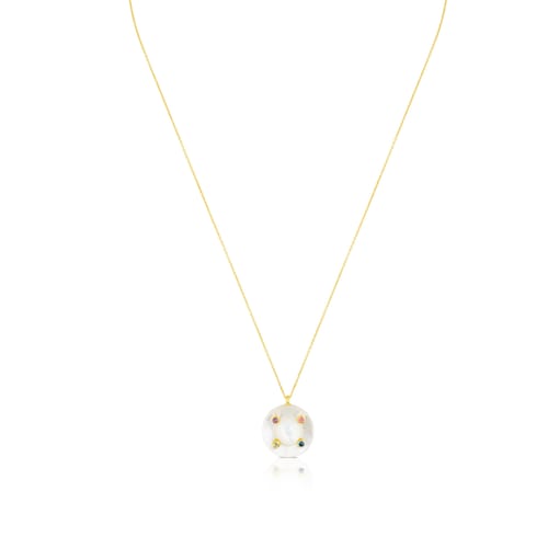 Ciel Necklace in 18K Solid Gold with Gems and Mother-of-Pearl