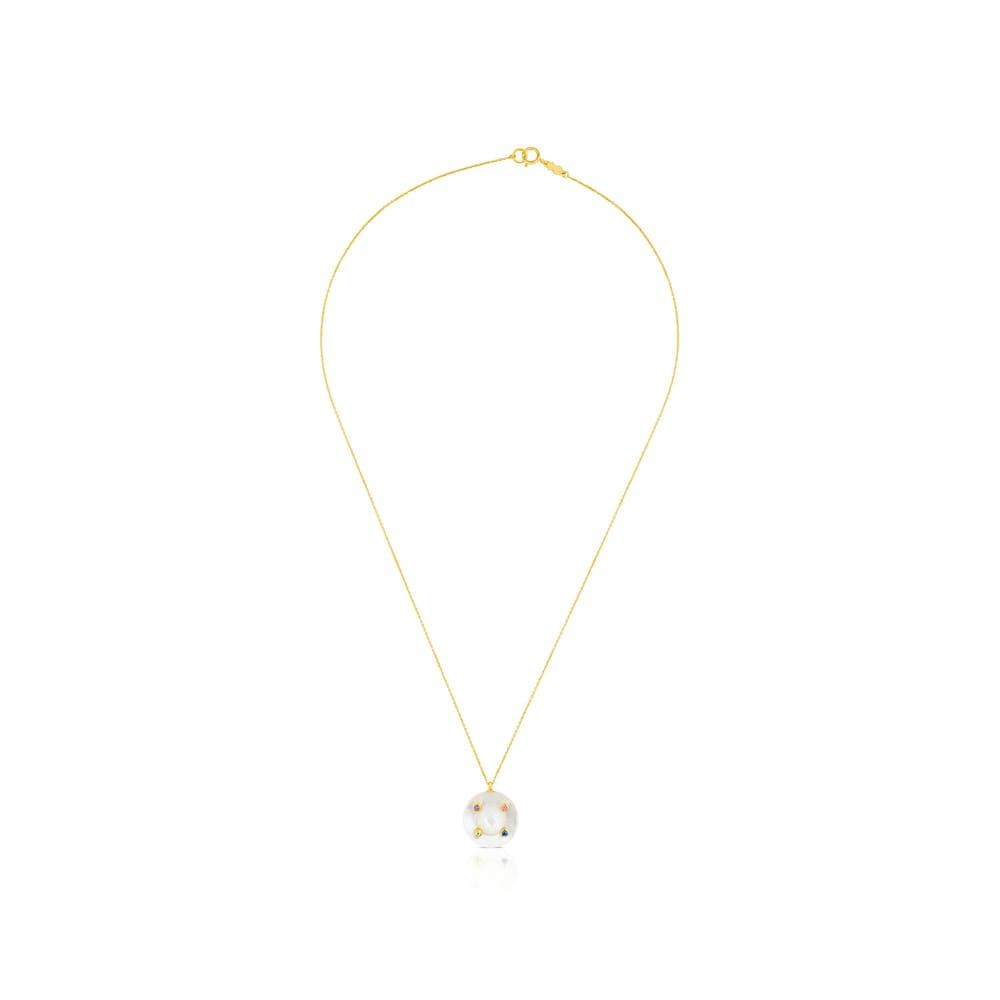 Ciel Necklace in 18K Solid Gold with Gems and Mother-of-Pearl