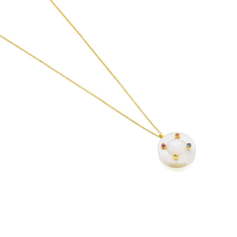 Ciel Necklace in 18K Solid Gold with Gems and Mother-of-Pearl