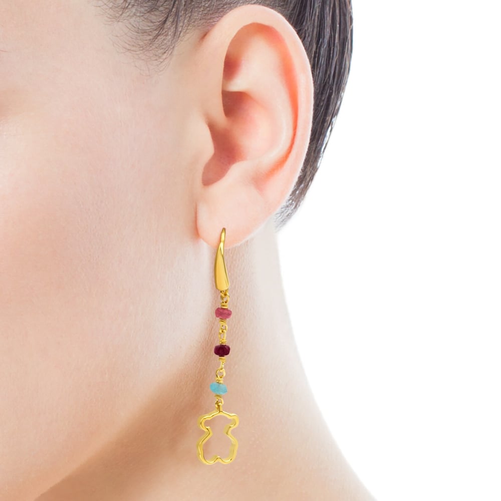 Pendientes Elise con baño de oro 18 kt sobre plata y Turmalina, rubí y Apatito image number 3