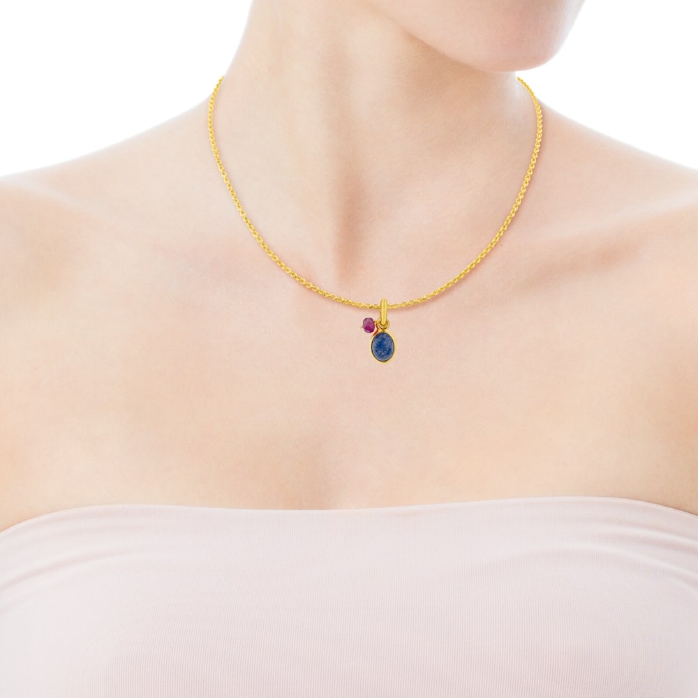 Vermeil Silver Tiny Pendant with Dumortierite and Ruby
