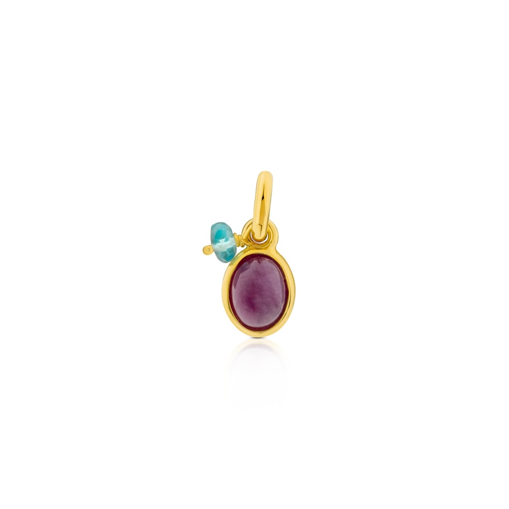 Vermeil Silver Tiny Pendant with Ruby glass filled and Apatite