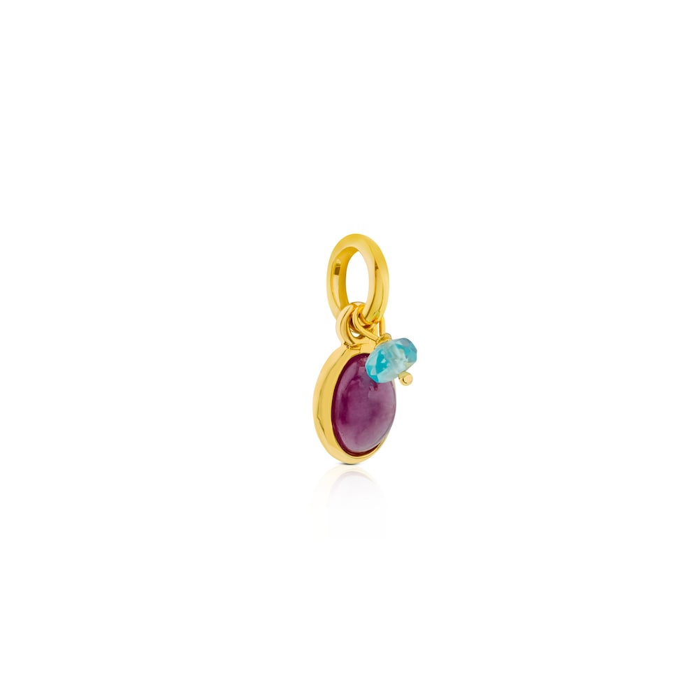 Vermeil Silver Tiny Pendant with Ruby glass filled and Apatite
