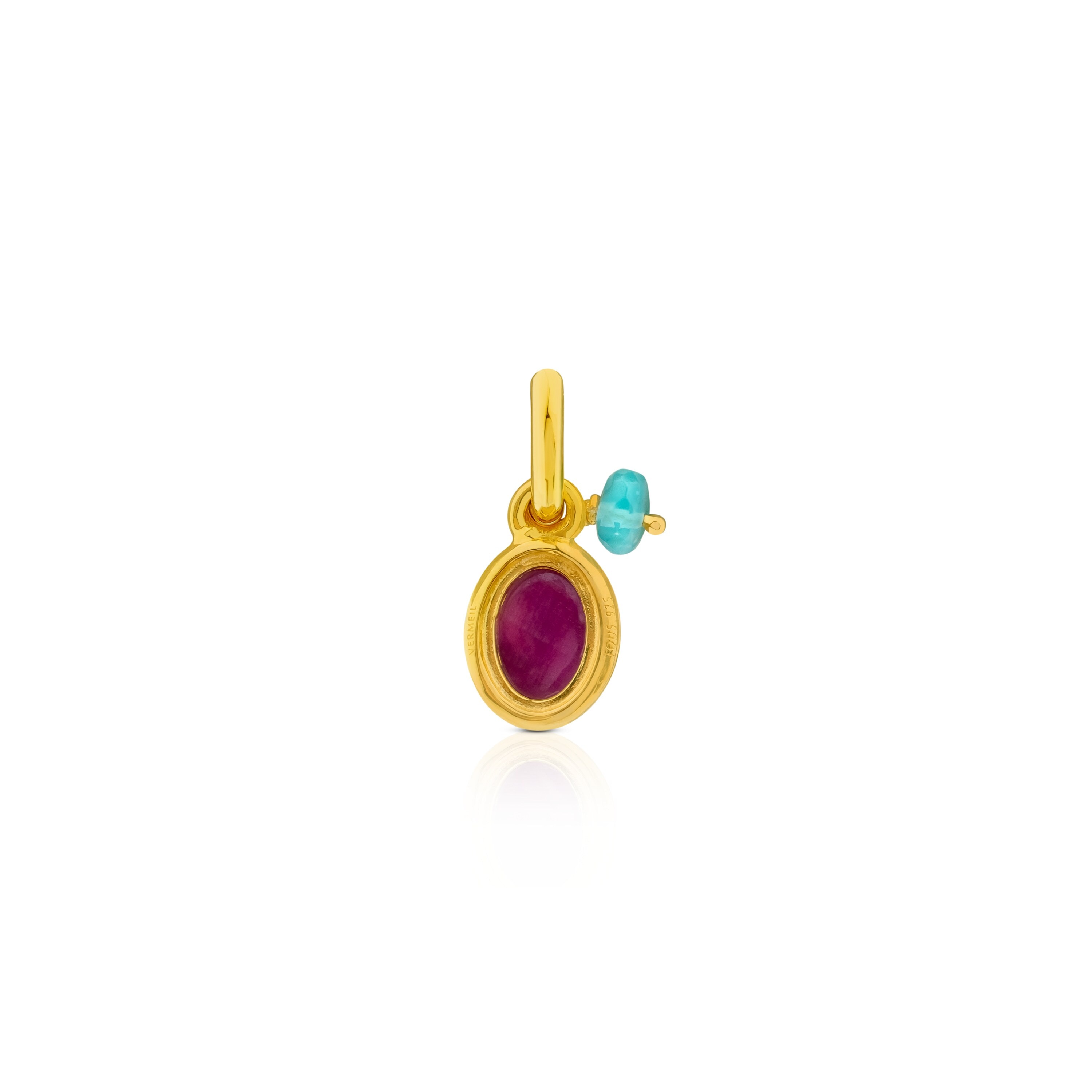 18K gold vermeil Tiny Pendant with Ruby glass filled and Apatite