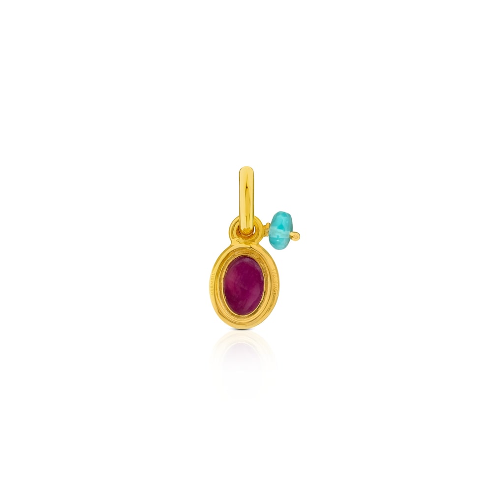 Vermeil Silver Tiny Pendant with Ruby glass filled and Apatite