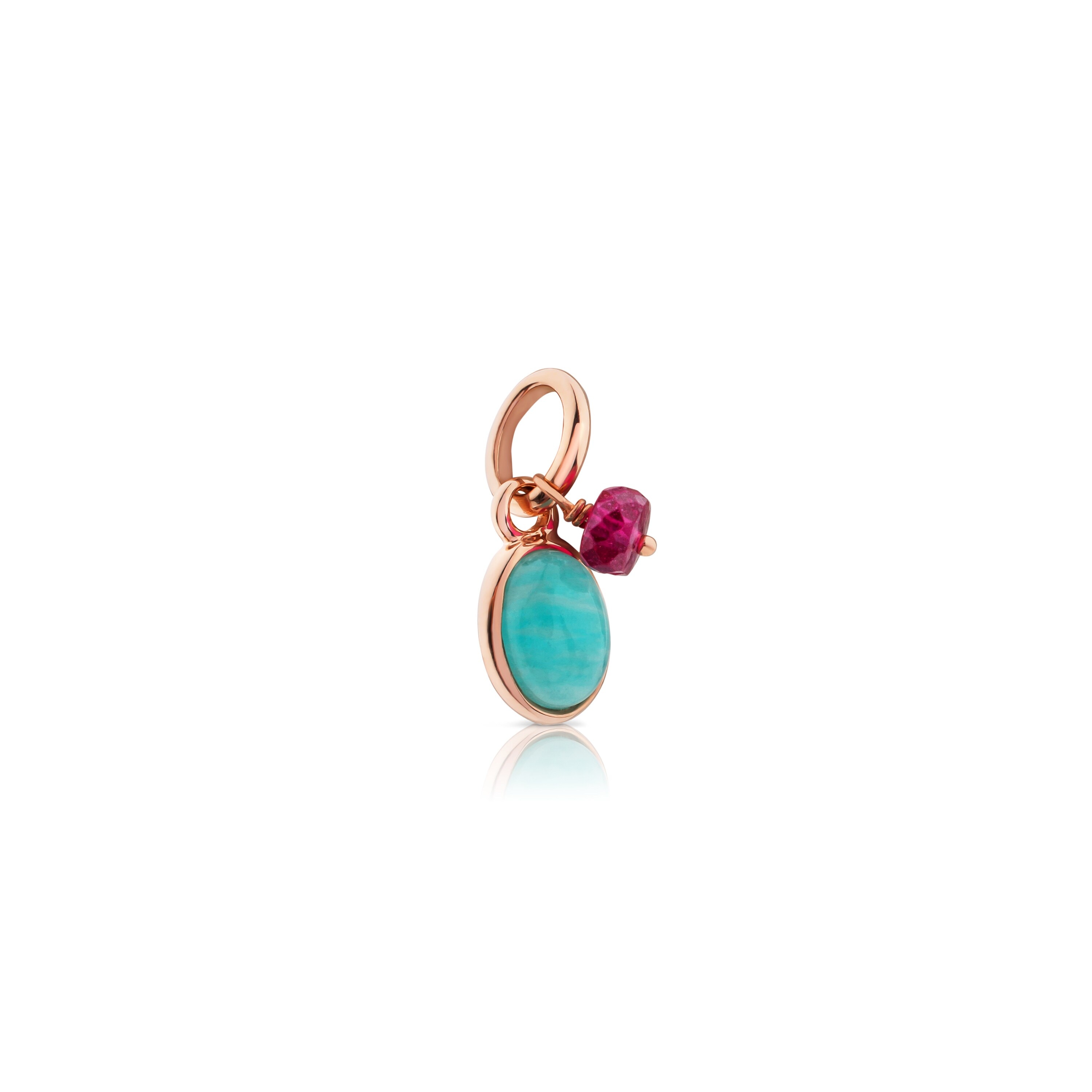 Rose 18K gold vermeil Tiny Pendant with Amazonite and Ruby