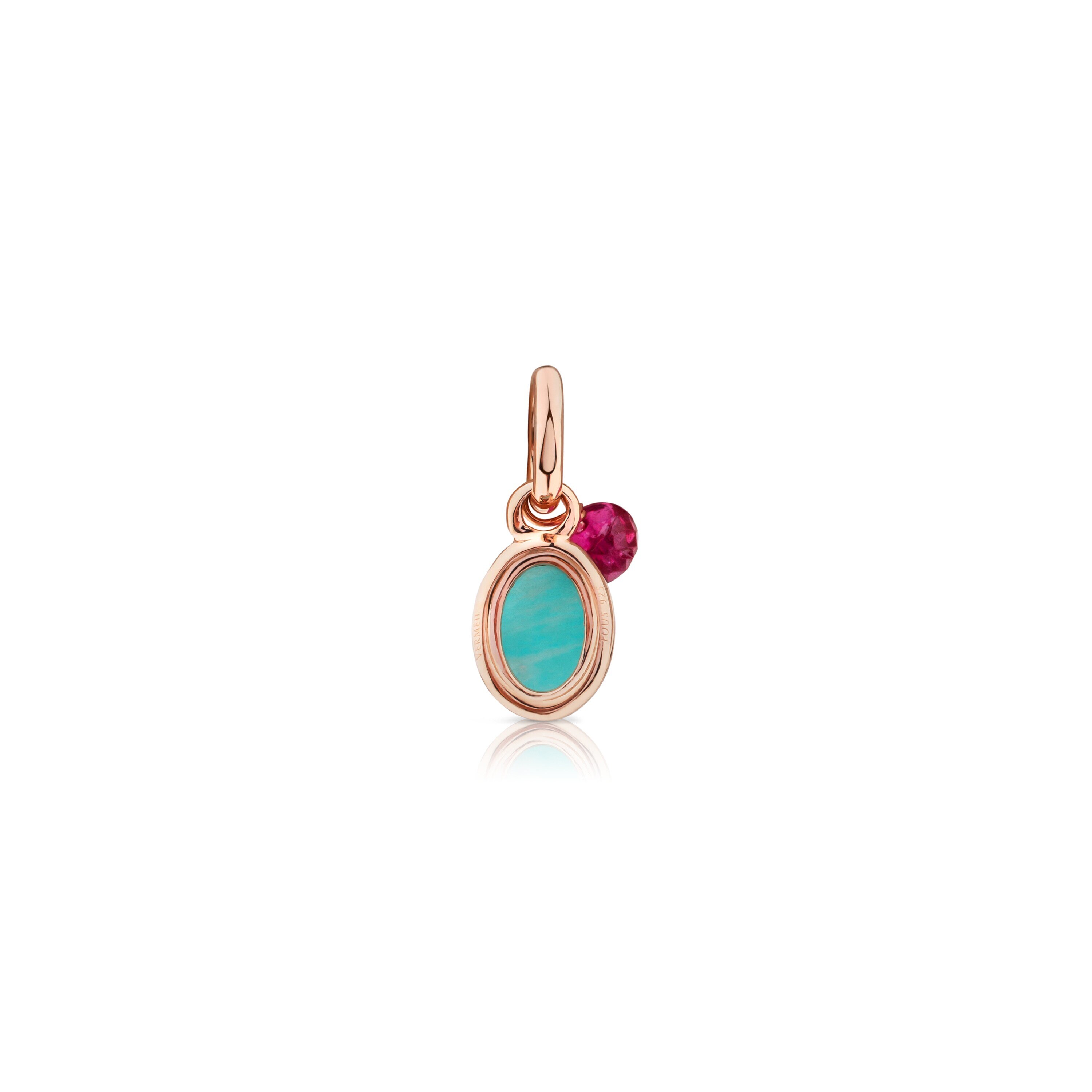 Rose 18K gold vermeil Tiny Pendant with Amazonite and Ruby