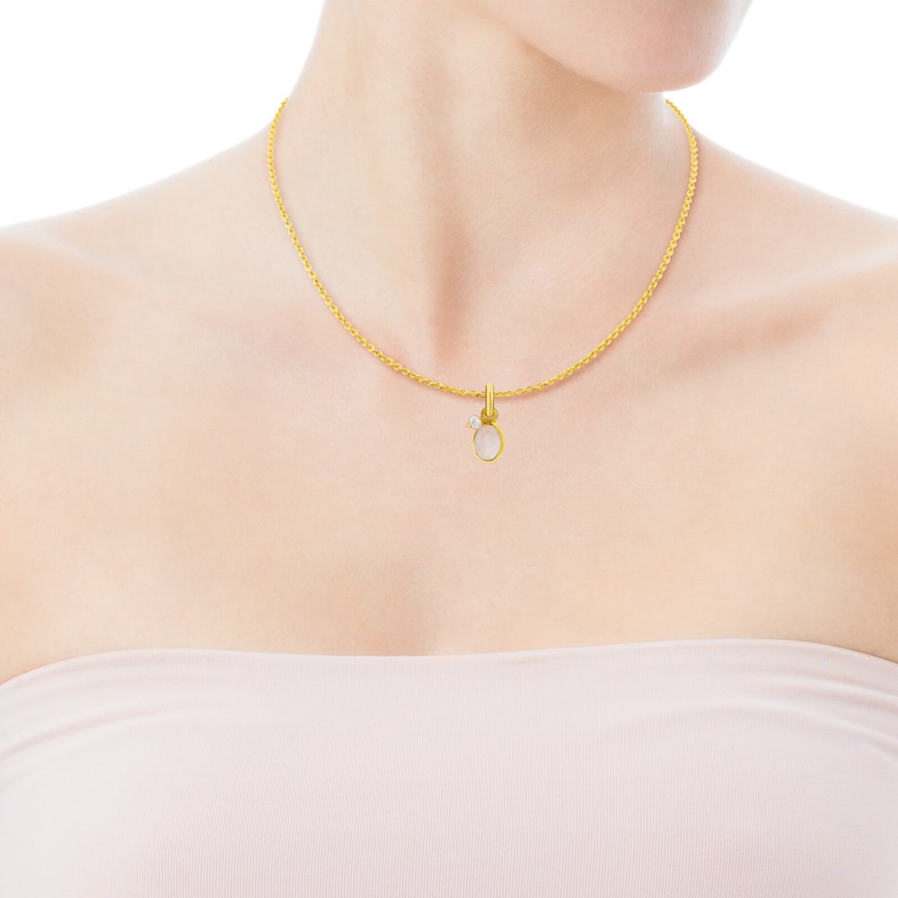 Vermeil Silver Tiny Pendant with Rose Quartz and Pearl