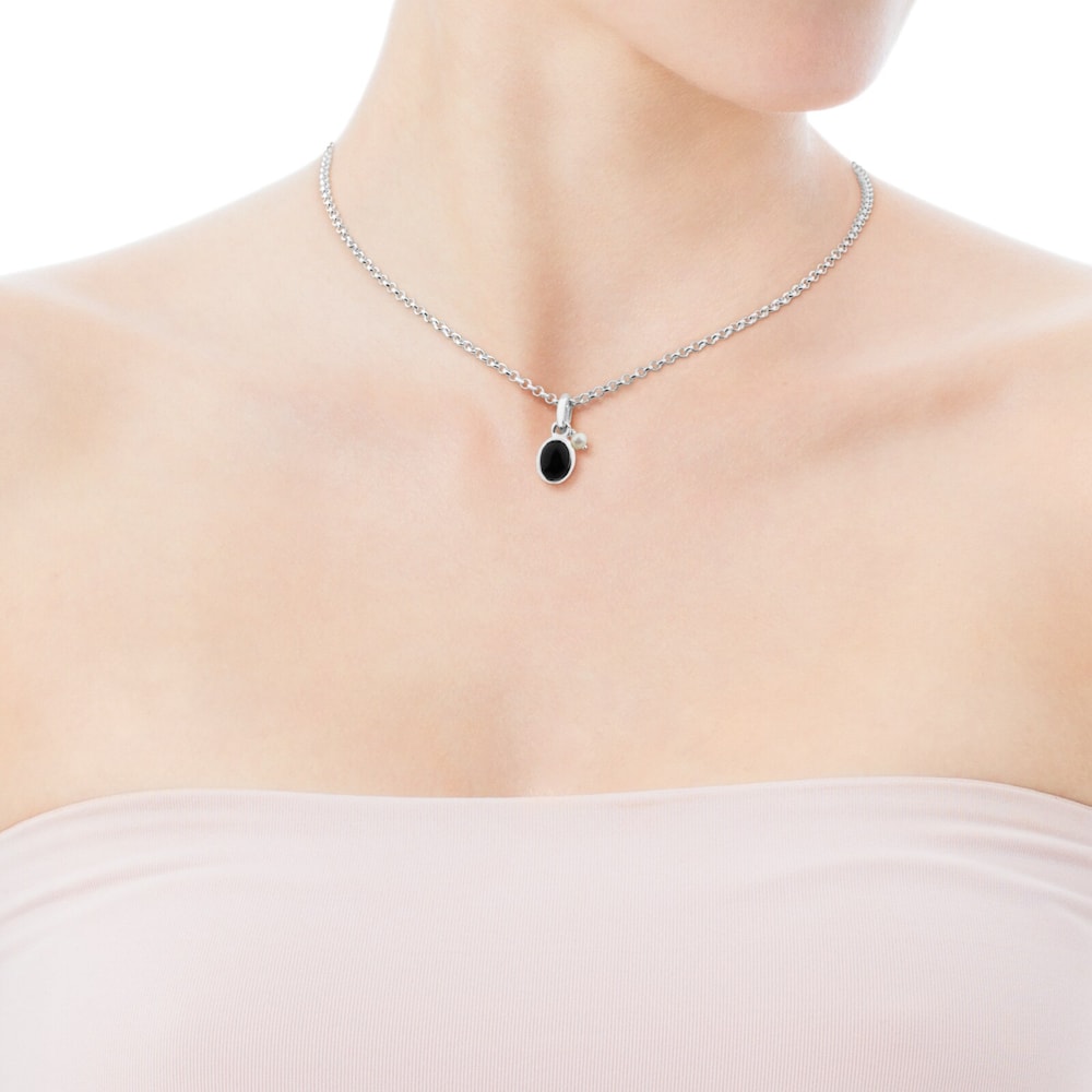 Silver Tiny Pendant with Onyx and Pearl