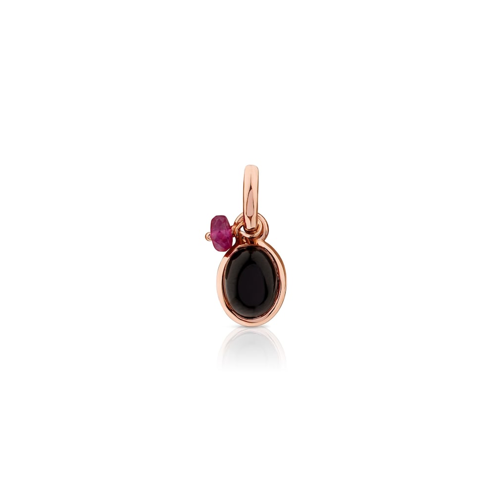 Rose Vermeil Silver Tiny Pendant with Onyx and Ruby