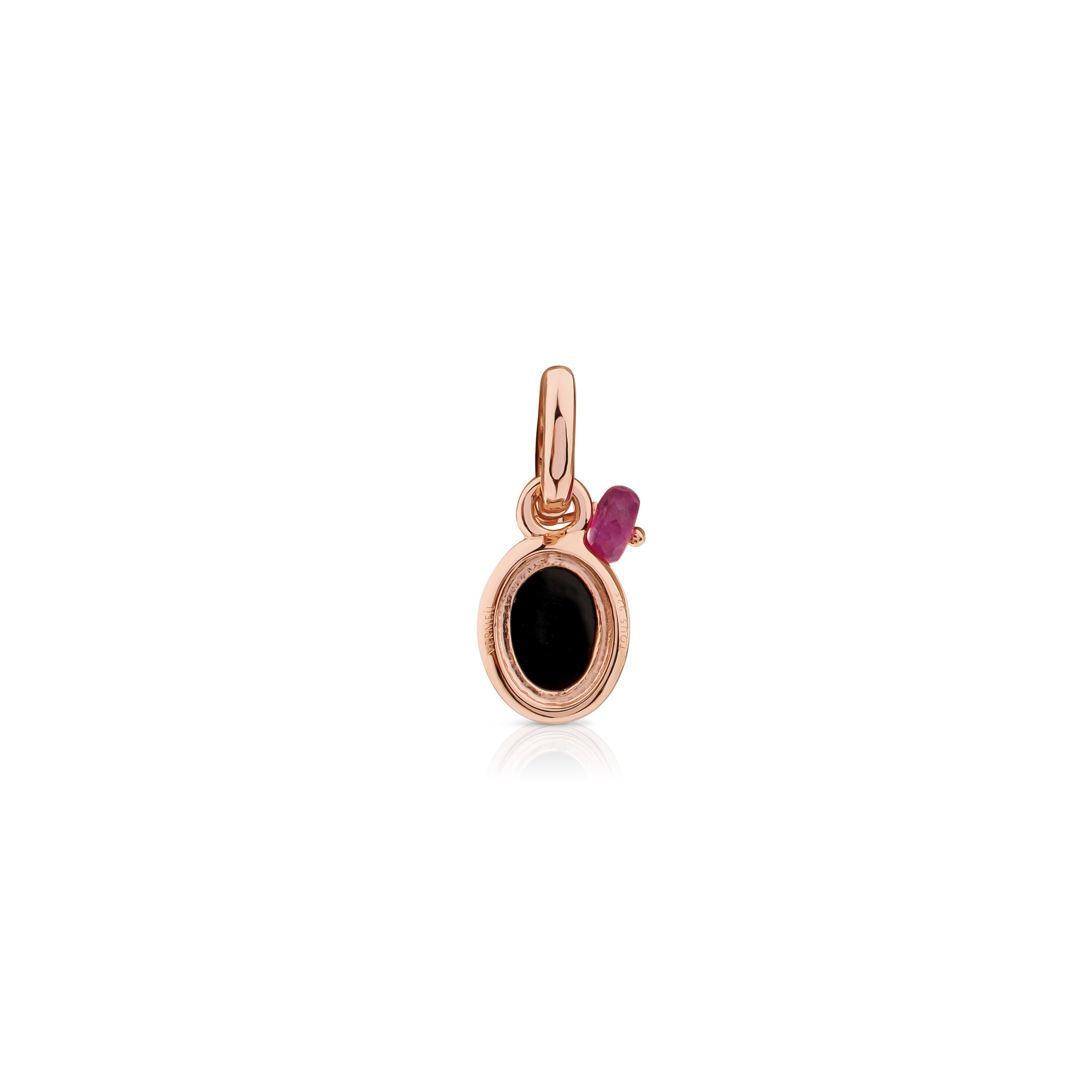 Rose Vermeil Silver Tiny Pendant with Onyx and Ruby