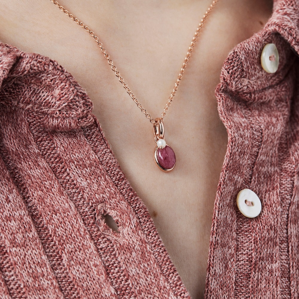 Colgante con baño de oro rosa 18 kt sobre plata y rodonita y perla cultivada Tiny image number 4