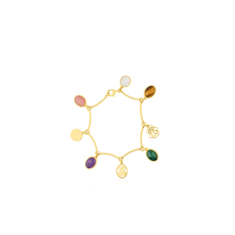 Pulsera con ba&ntilde;o de oro 18 kt sobre plata y gemas multicolor Camee