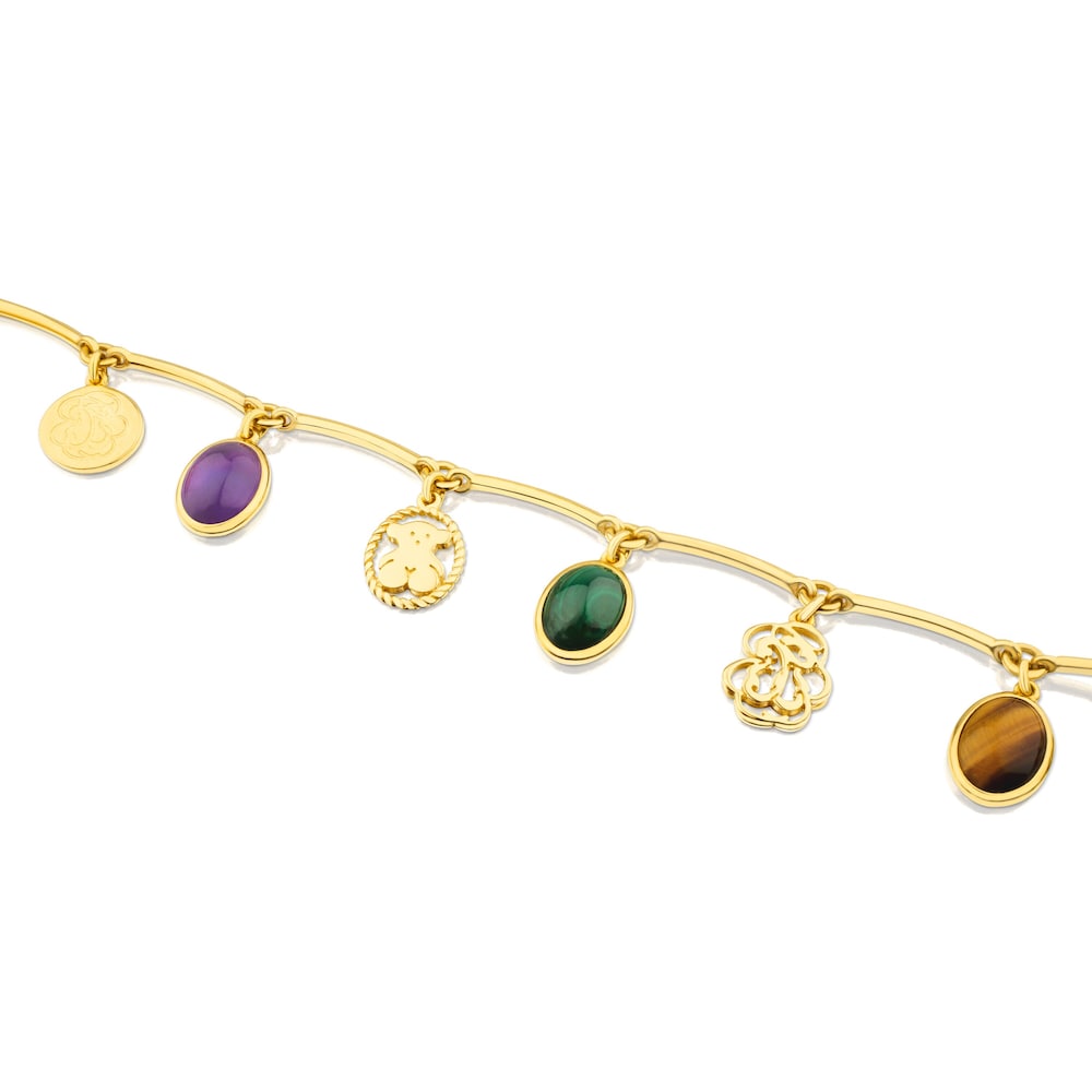 Pulsera con ba&ntilde;o de oro 18 kt sobre plata y gemas multicolor Camee
