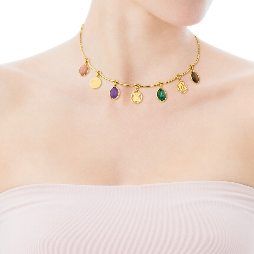 Collar con ba&ntilde;o de oro 18 kt sobre plata con gemas Camee