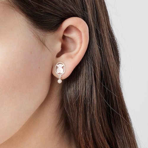 Arracades Camee de plata amb perla cultivada