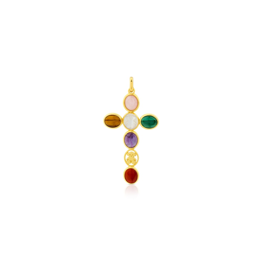 Vermeil Silver Camee Pendant with Gemstones 
