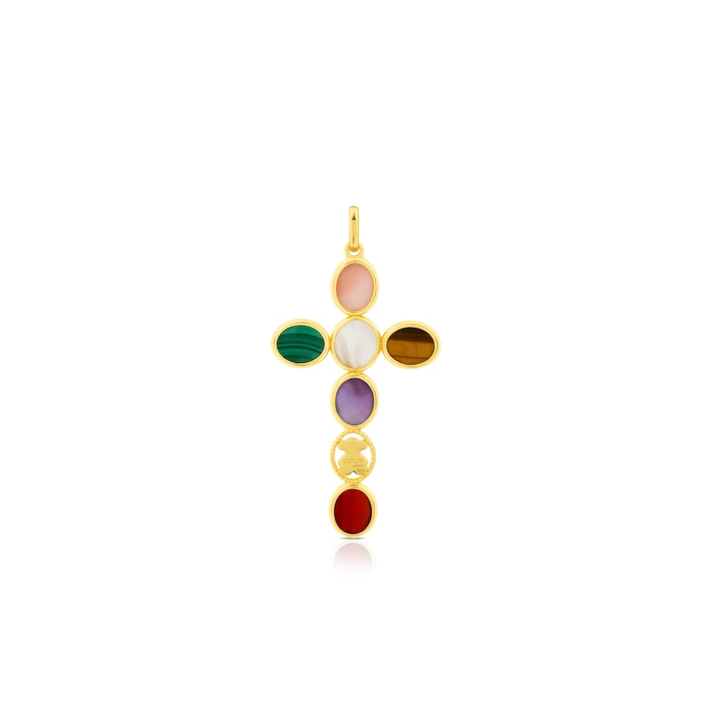 Vermeil Silver Camee Pendant with Gemstones 