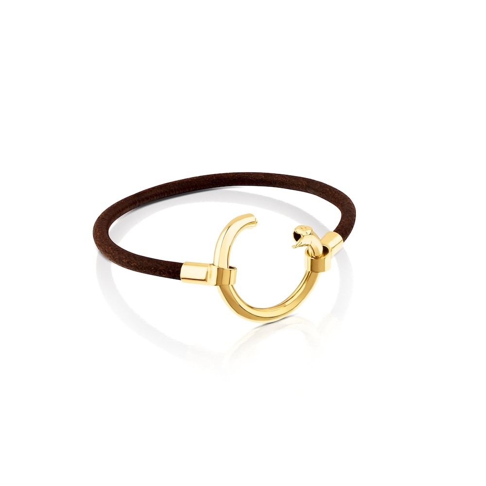 Pulsera con baño de oro 18 kt sobre plata y cuero Hold image number 1