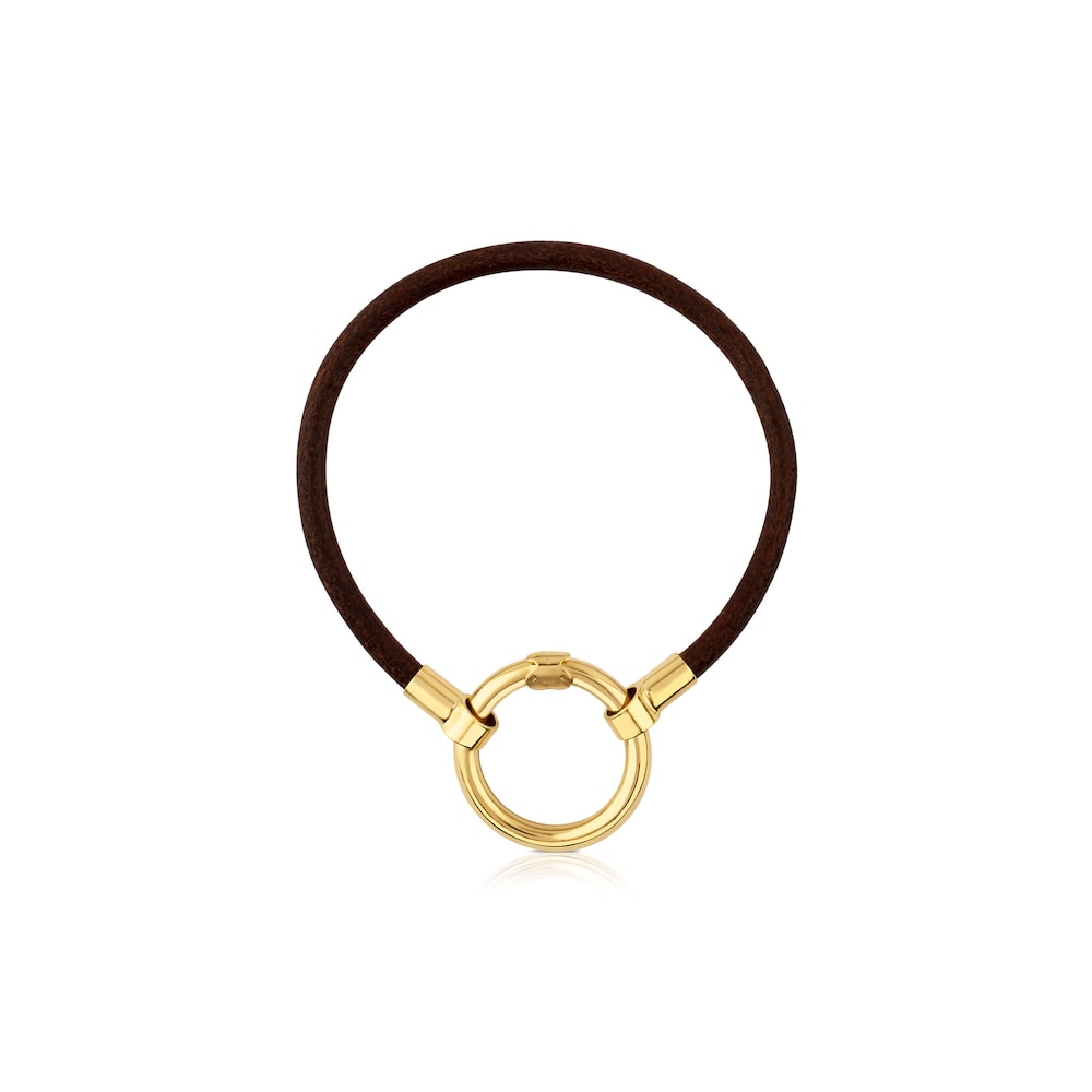 Pulsera con baño de oro 18 kt sobre plata y cuero Hold image number 2