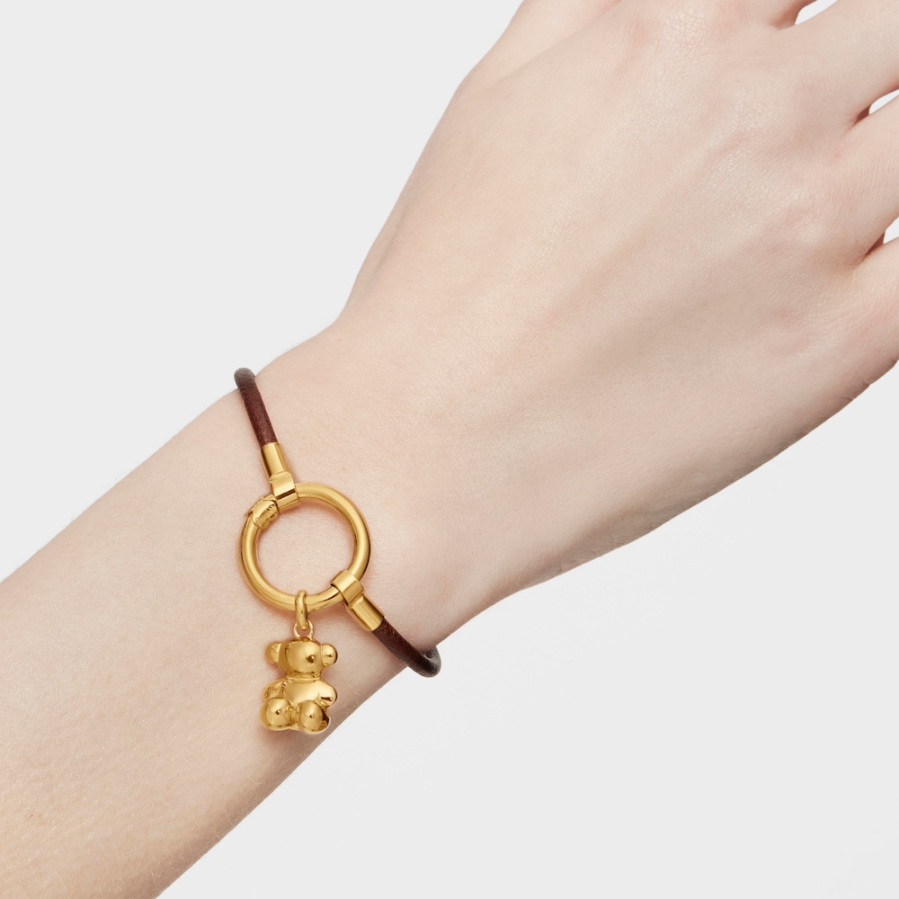 Pulsera con ba&ntilde;o de oro 18 kt sobre plata y cuero Hold
