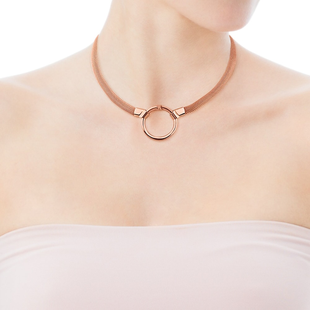 Collar con baño de oro rosa 18 kt sobre plata y acero IP rosa con anilla de 28mm Hold Collar con baño de oro rosa 18 kt sobre plata y acero IP rosa con anilla de 28mm Hold