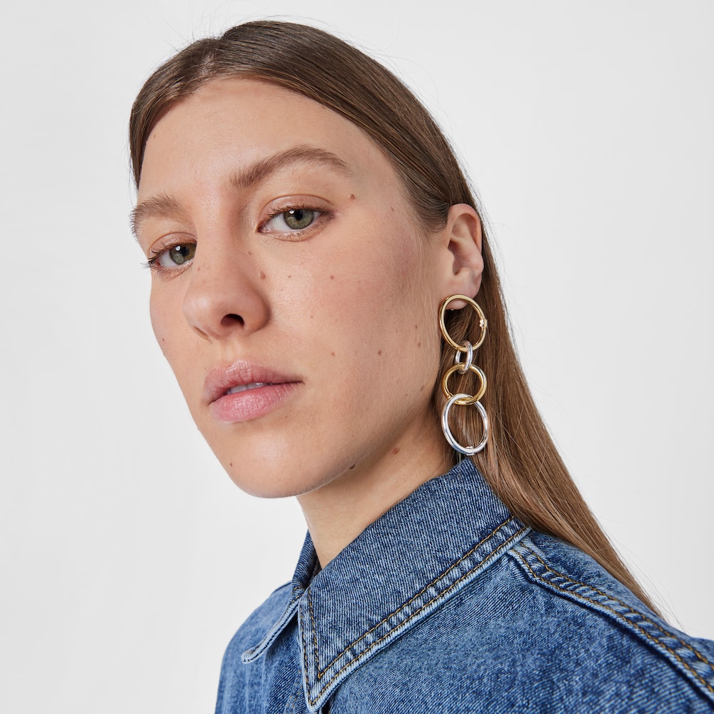 Aretes grandes Hold con ba&ntilde;o de oro 18 kt sobre plata